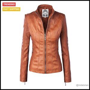 Faux Leather Moto Biker Jacket Zip Up Stitching Detail Chic Y2K Retro Style